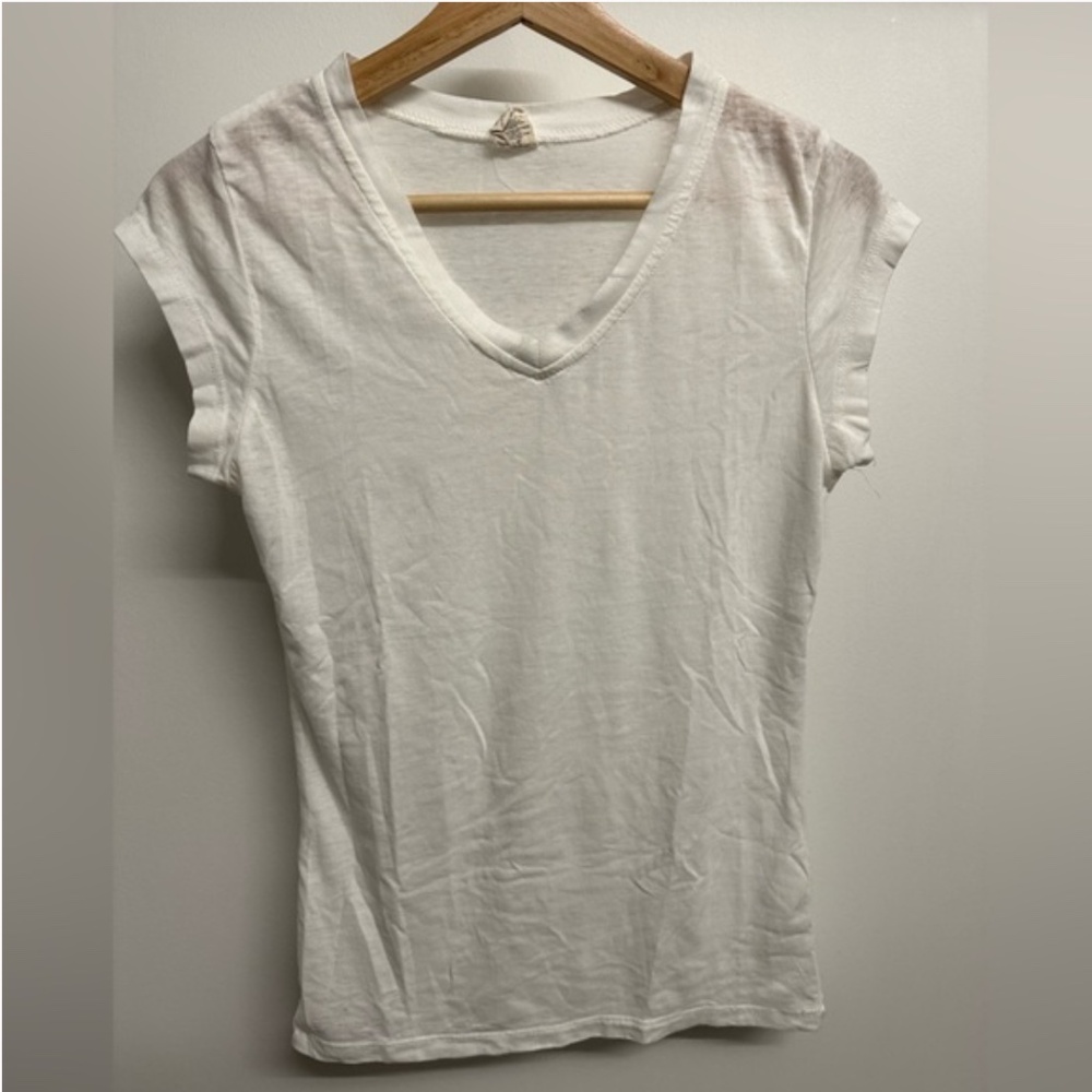 Exist V Neck Slub Sheer Tee Shirt White (S)